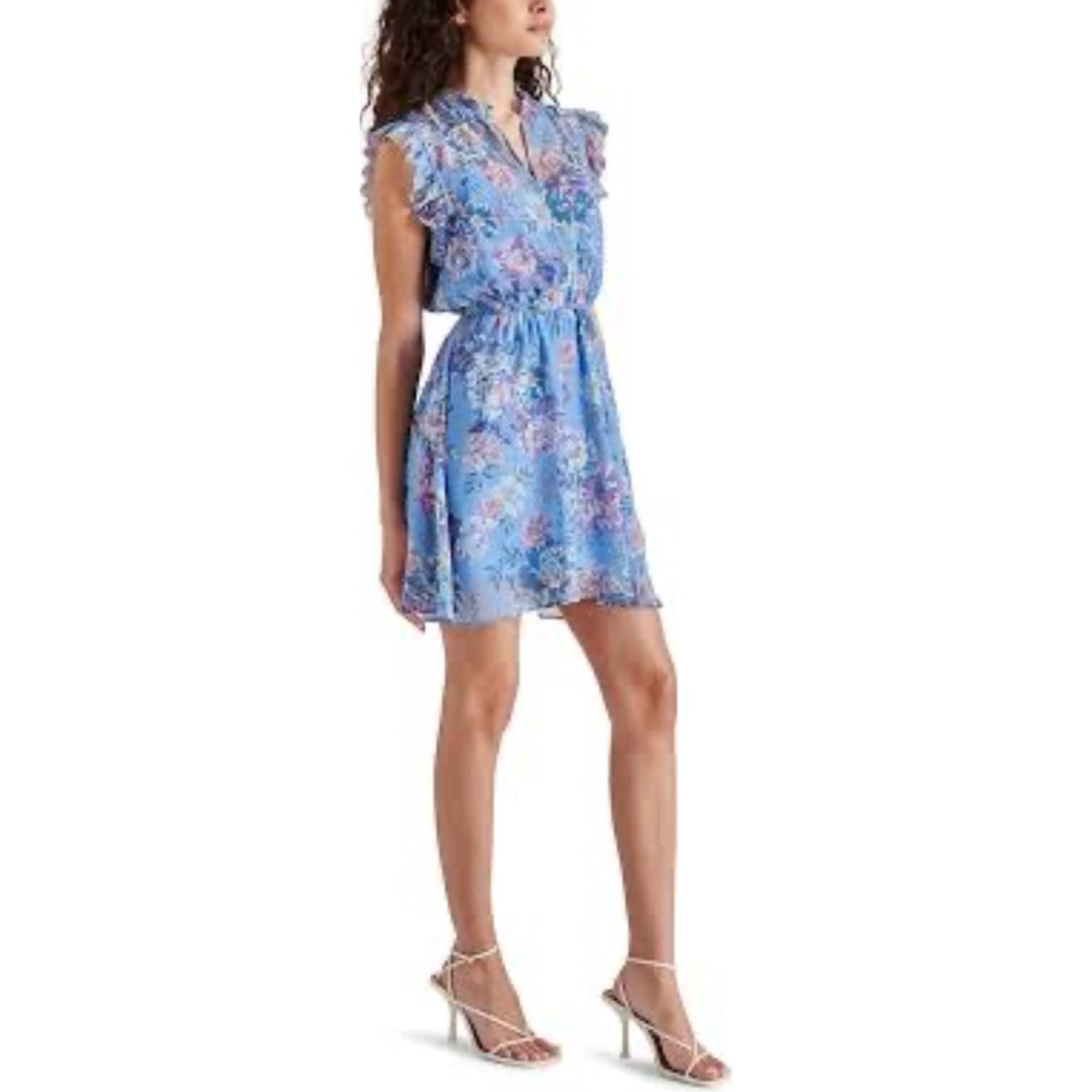 Steve Madden Allie Floral Blue Dress Sz L - Picture 1 of 11